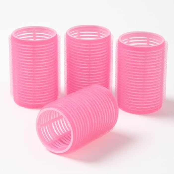 Self-Grip Hair Rollers, Pink Curlers for Natural Heatless Styling, 4 Piece Set - Image 1